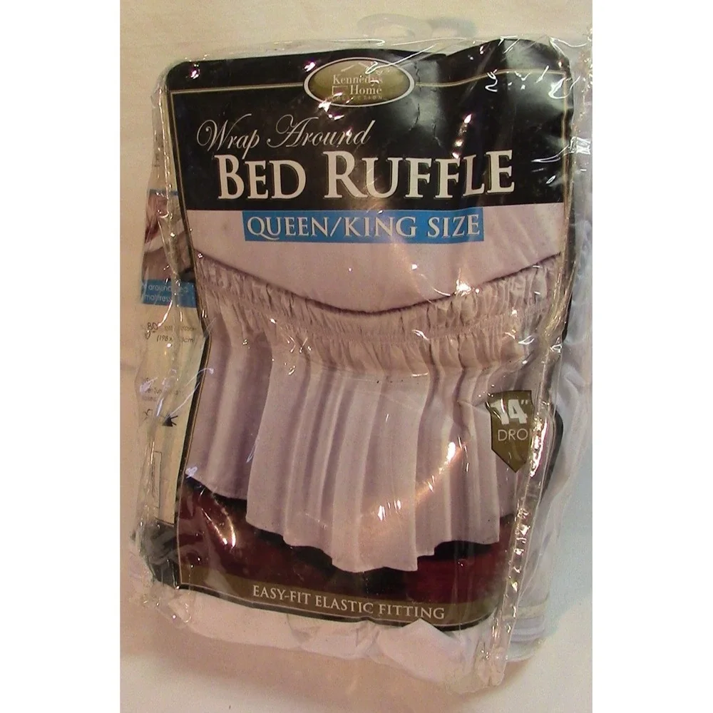 Wrap Around Bed Ruffle Queen/King Size White Elastic Fit NEW